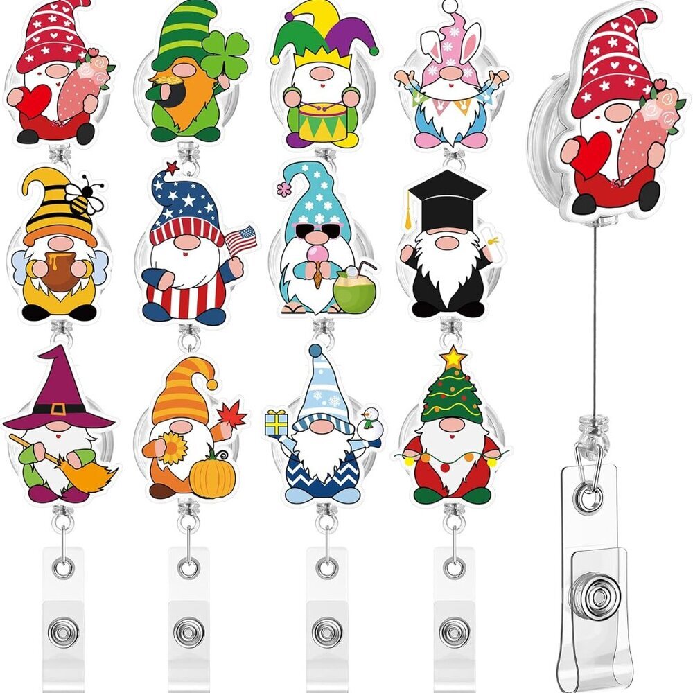 12 Pcs Badge Reel Retractable Funny Turtle Cute Duck Positive Frog Work Badge Ho